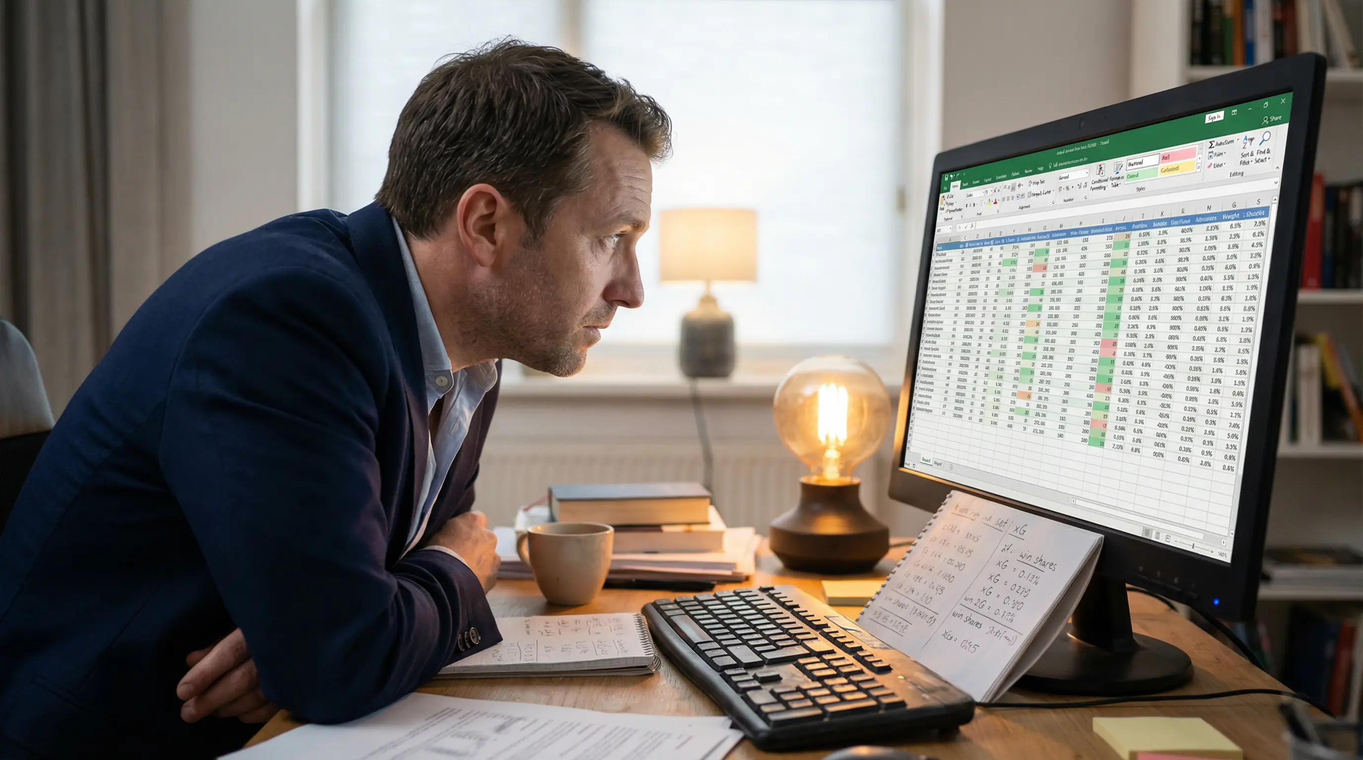 Analista revisando probabilidades y cuotas en una hoja de calculo
