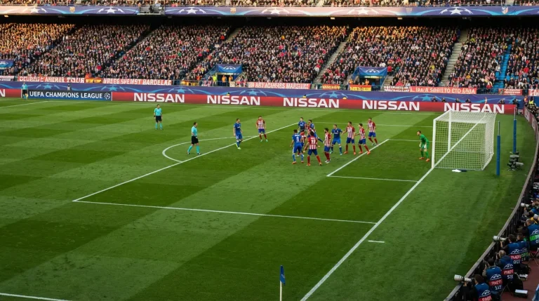 Balón de fútbol en campo con líneas de gol marcadas
