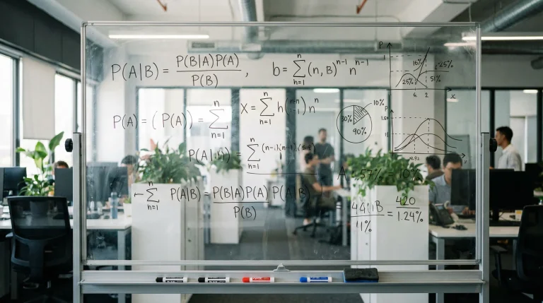 Pizarra con fórmulas matemáticas de probabilidades y cuotas