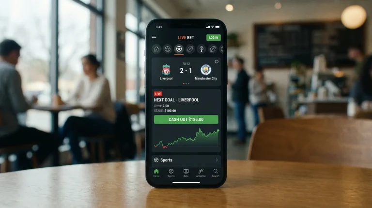 Pantalla de móvil mostrando opción de cash out en apuesta activa