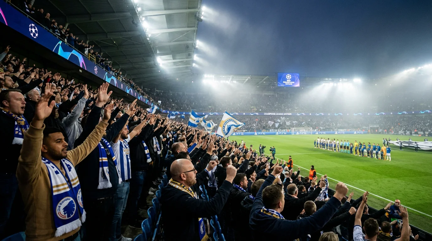 Aficionados viendo un partido de Champions League en un estadio de fútbol