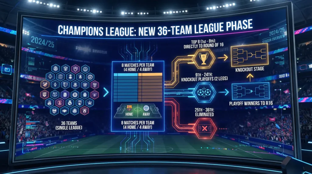 Diagrama del nuevo formato de Champions League con 36 equipos