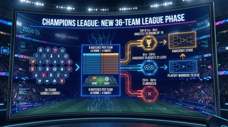 Diagrama del nuevo formato de Champions League con 36 equipos