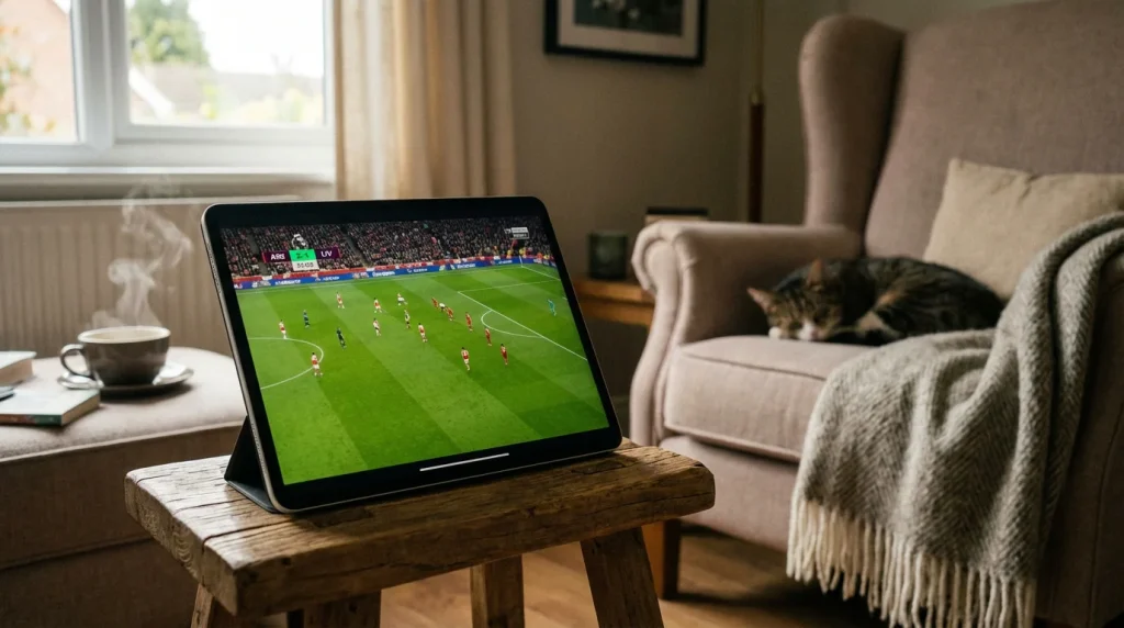 Tablet reproduciendo partido de fútbol en streaming